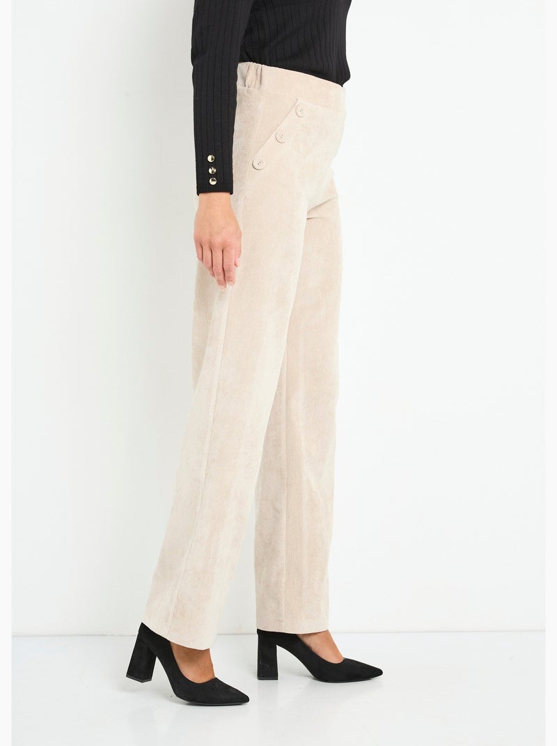 Pantalon large velours milleraies - Afibel Ecru - Kiabi