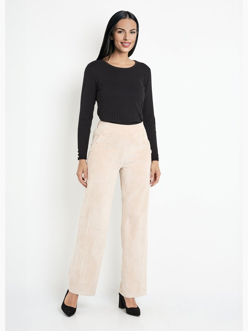 Pantalon large velours milleraies - Afibel Ecru - Kiabi