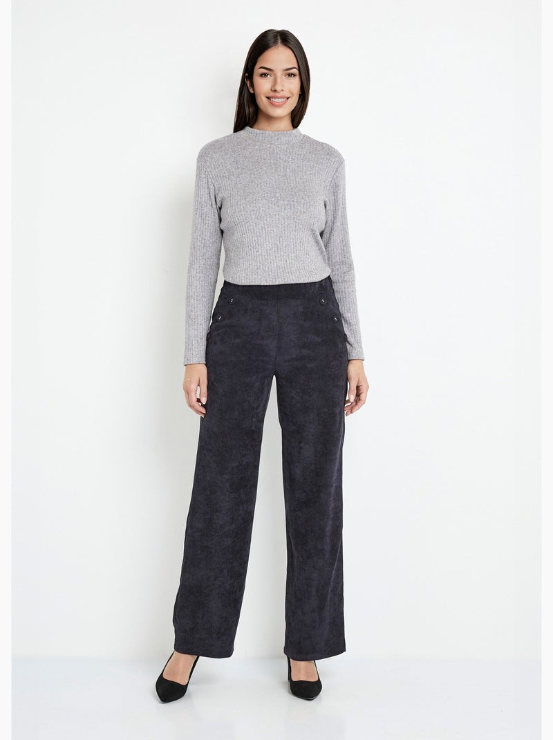 Pantalon large velours milleraies - Afibel Noir - Kiabi