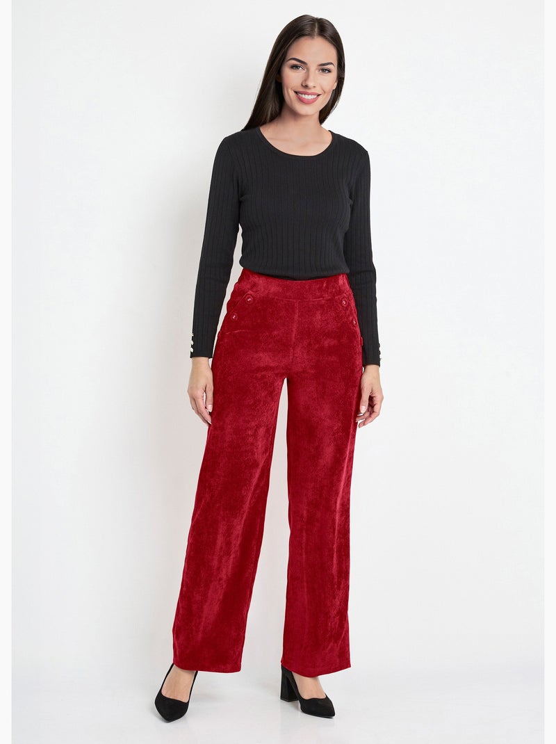 Pantalon large velours milleraies - Afibel Violet - Kiabi