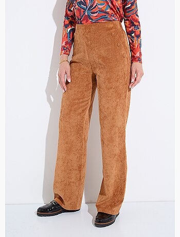 Pantalon large velours milleraies ceinture semi-élastiquée - Afibel