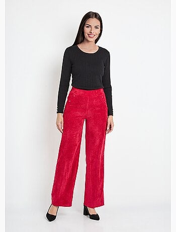Pantalon large velours milleraies ceinture semi-élastiquée - Afibel