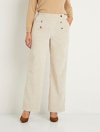 Pantalon large velours milleraies effet pont - Afibel
