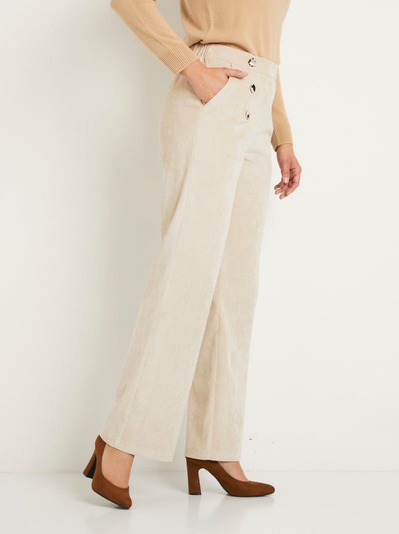 Pantalon large velours milleraies effet pont - Afibel Beige - Kiabi