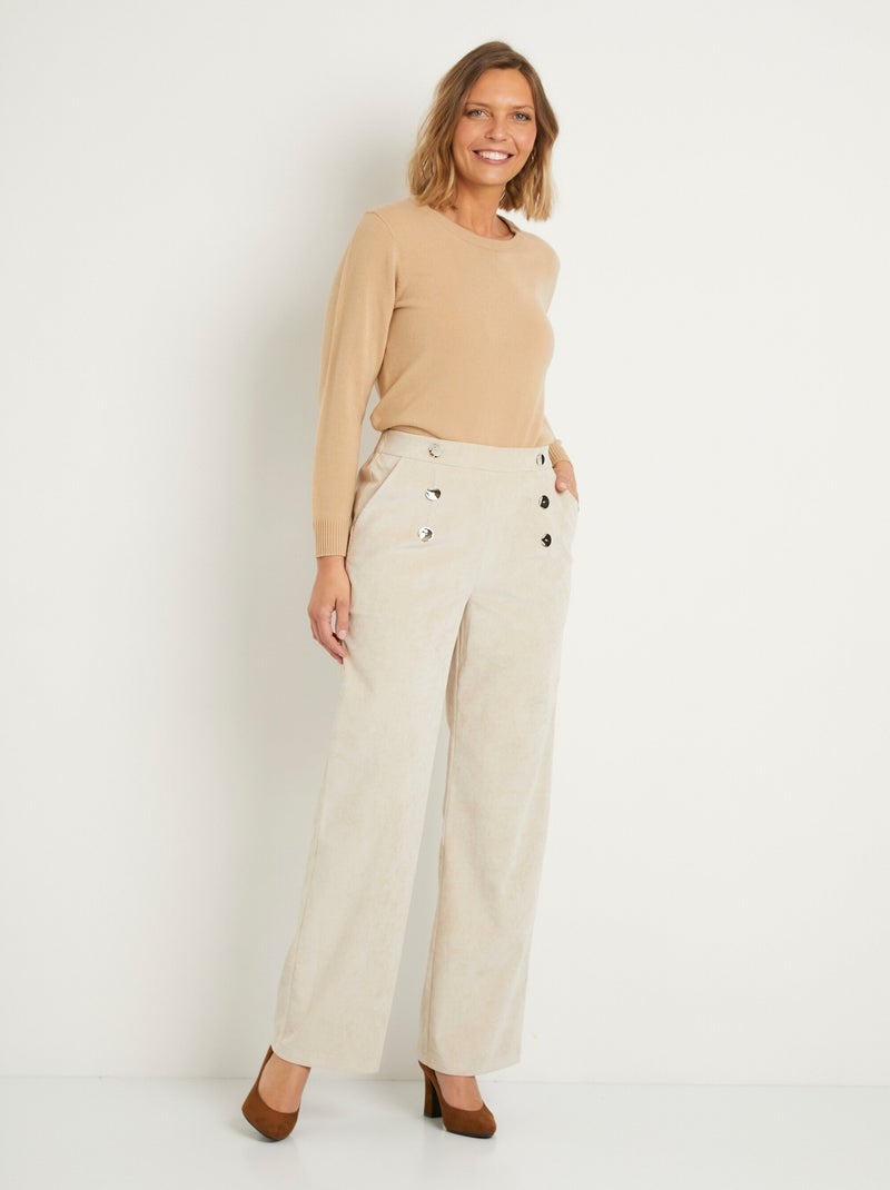 Pantalon large velours milleraies effet pont - Afibel Beige - Kiabi