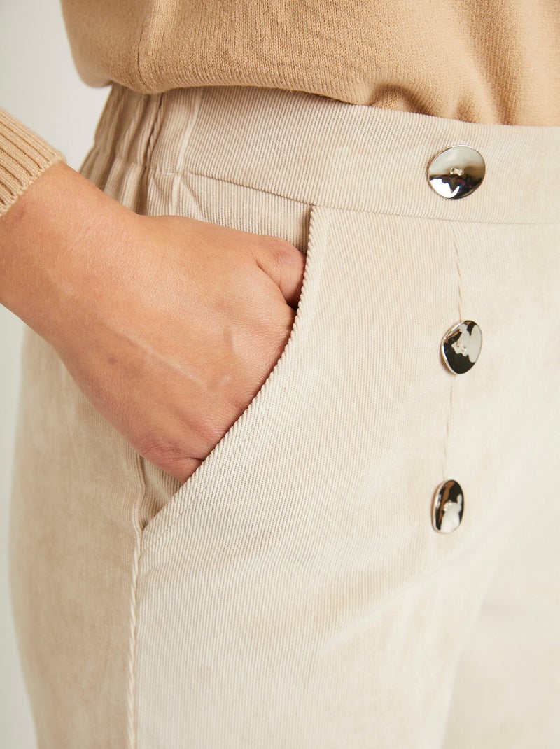 Pantalon large velours milleraies effet pont - Afibel Beige - Kiabi