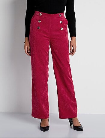 Pantalon large velours milleraies effet pont - Afibel