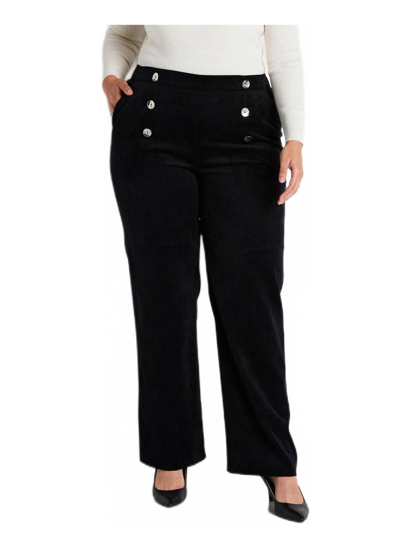 Pantalon large velours milleraies effet pont Noir - Kiabi