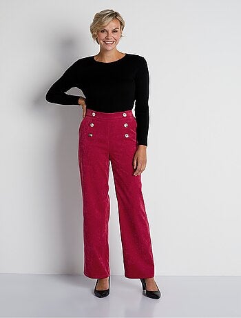 Pantalon large velours milleraies effet pont