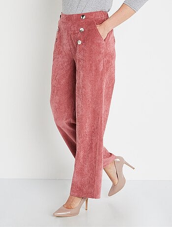 Pantalon large velours milleraies effet pont