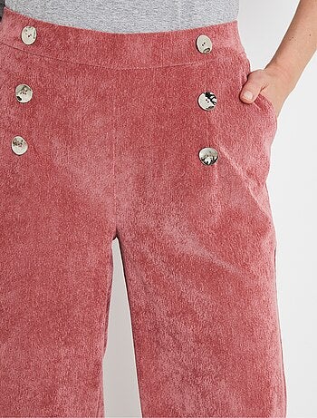 Pantalon large velours milleraies effet pont