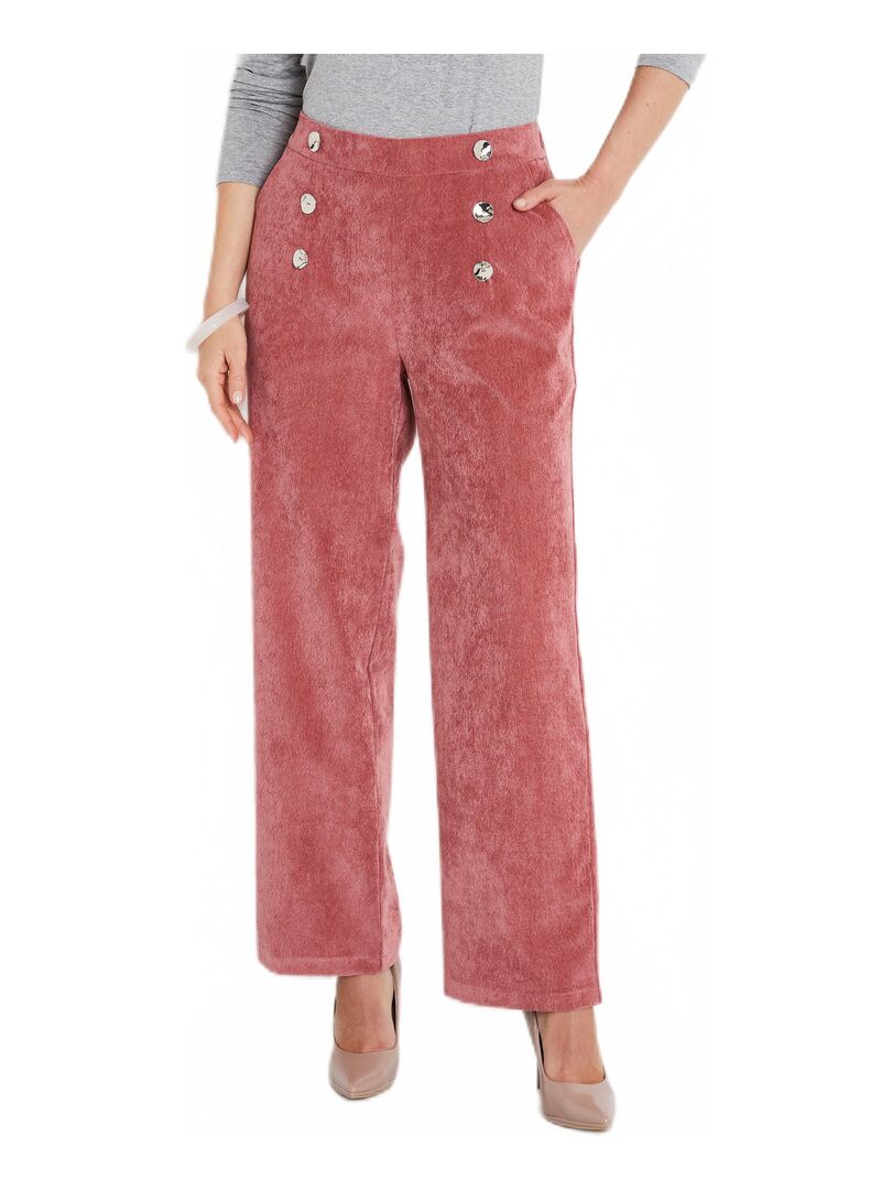 Pantalon large velours milleraies effet pont Vieux rose - Kiabi