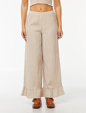 Pantalon large vichy volanté