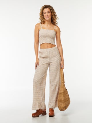 Pantalon large vichy volanté