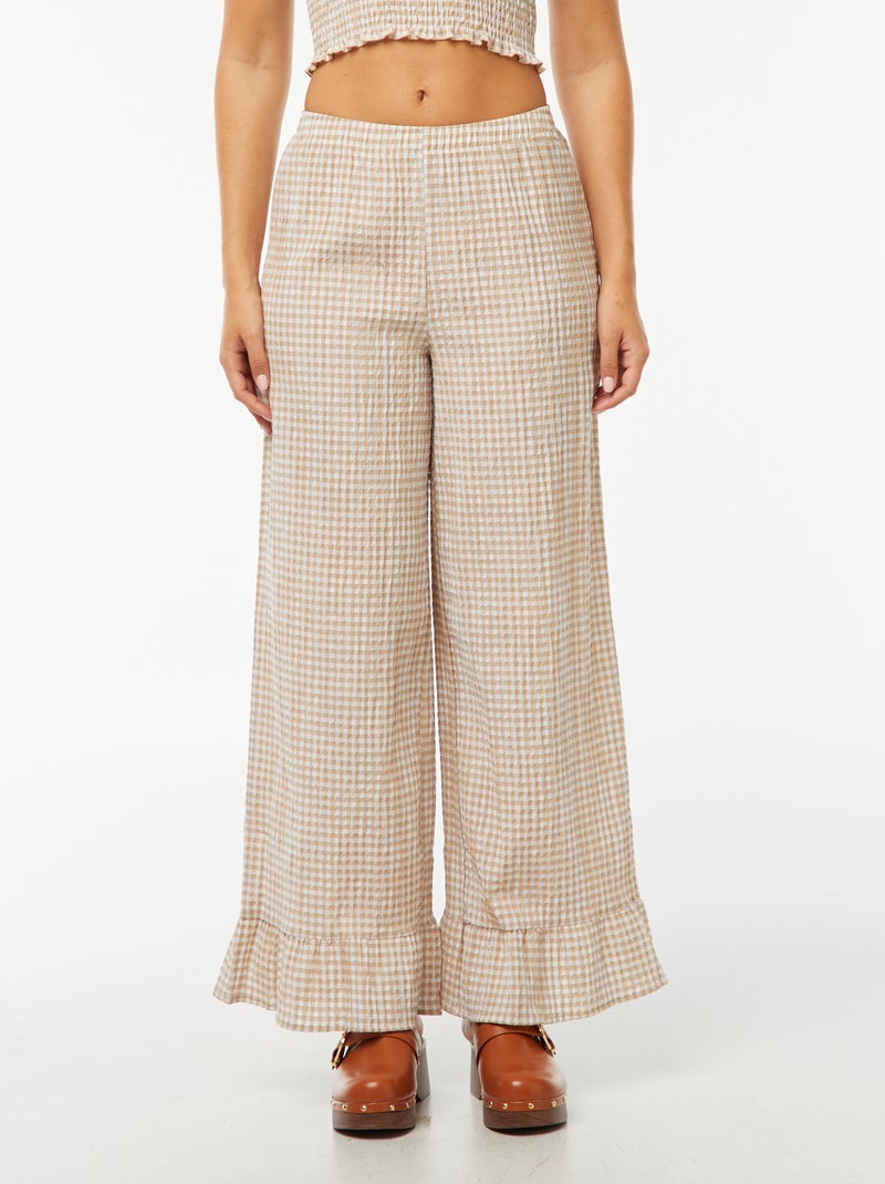 Pantalon large vichy volanté Beige - Kiabi