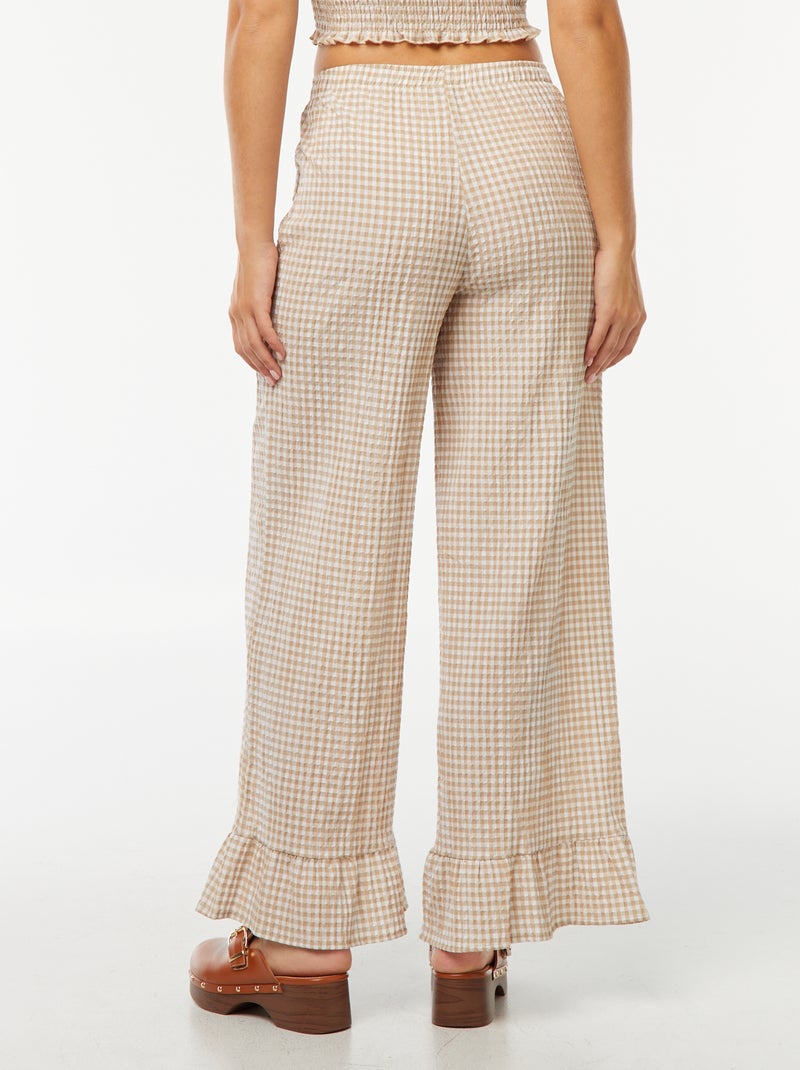 Pantalon large vichy volanté Beige - Kiabi