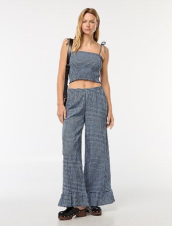 Pantalon large vichy volanté