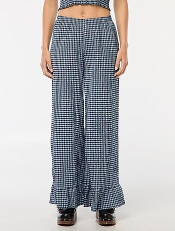 Pantalon large vichy volanté