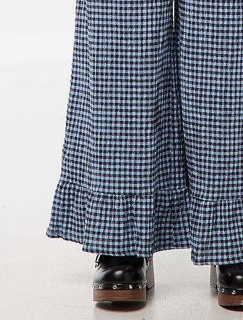 Pantalon large vichy volanté