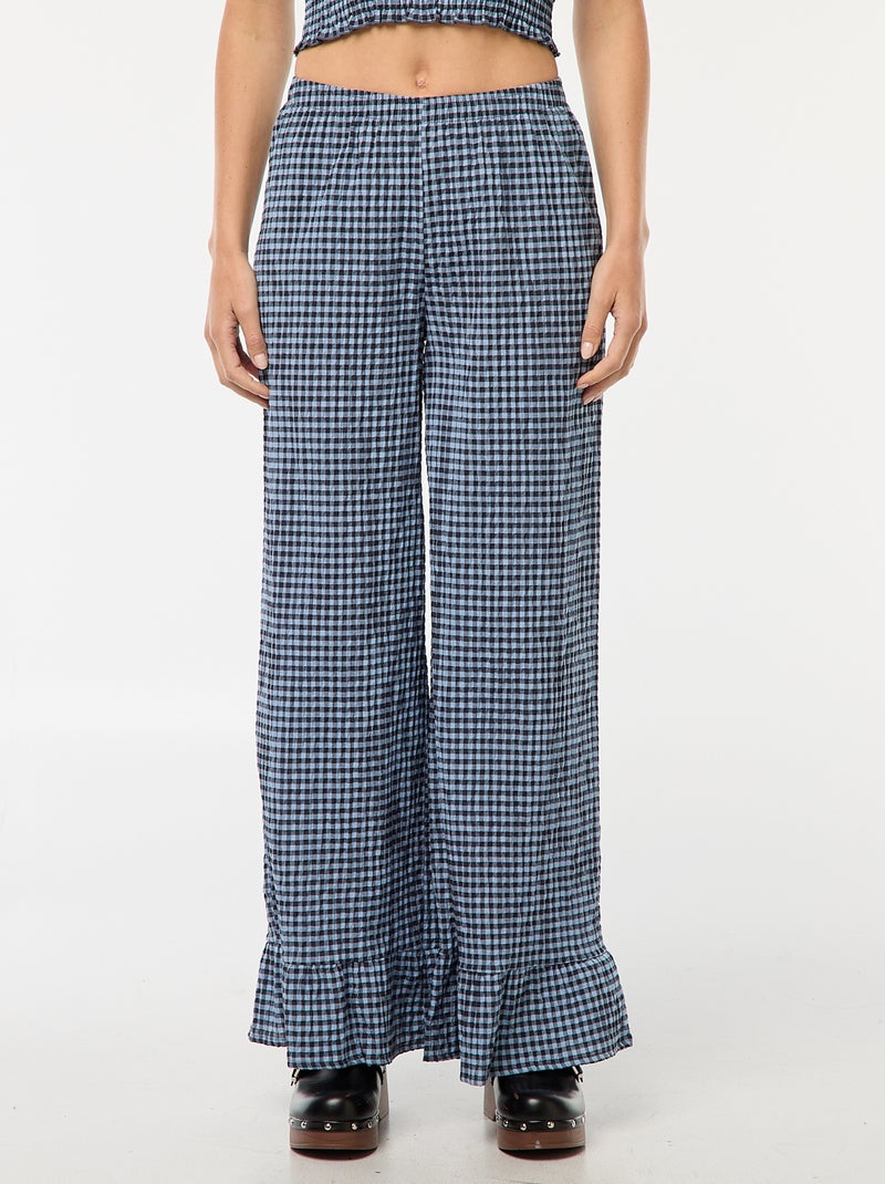 Pantalon large vichy volanté Bleu - Kiabi