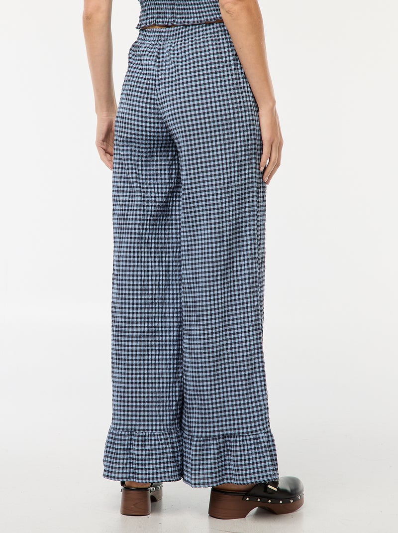 Pantalon large vichy volanté Bleu - Kiabi