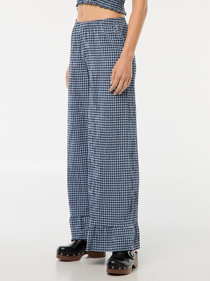 Pantalon large vichy volanté Bleu - Kiabi