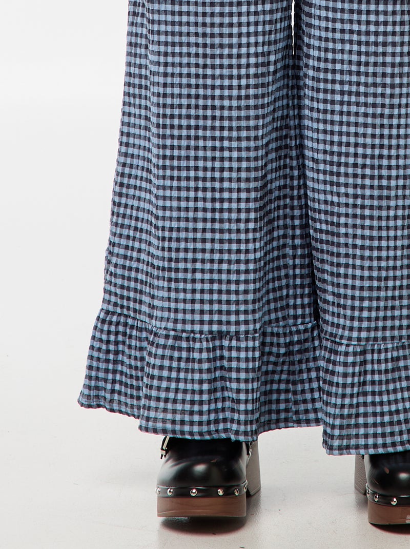 Pantalon large vichy volanté Bleu - Kiabi