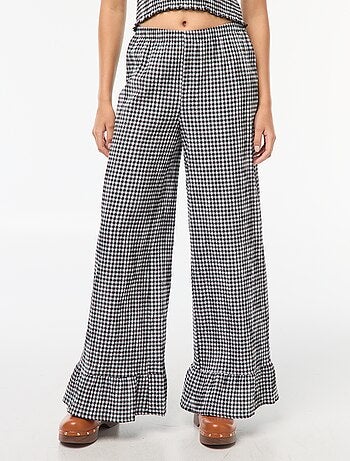 Pantalon large vichy volanté