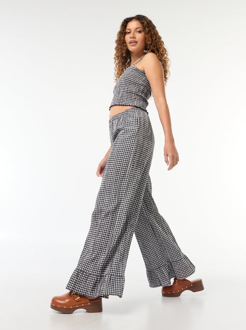 Pantalon large vichy volanté - Kiabi