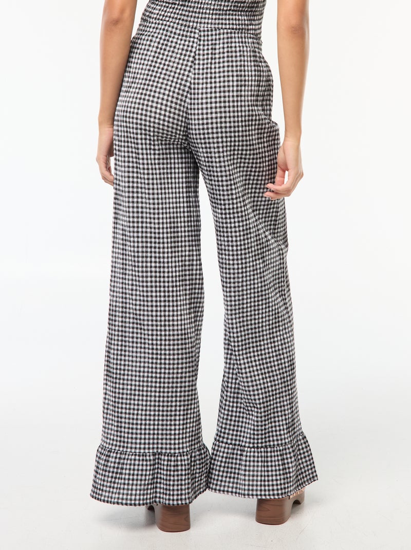 Pantalon large vichy volanté Noir - Kiabi