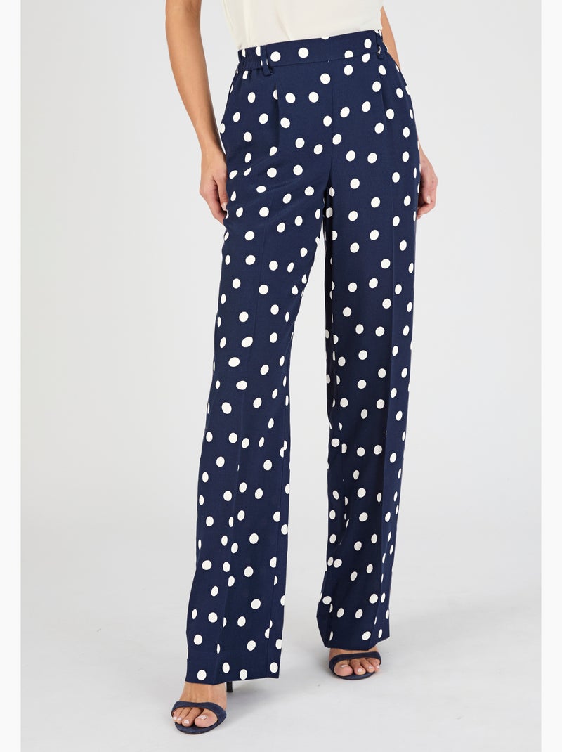 Pantalon large viscose fluide imprimé pois - Damart Bleu - Kiabi