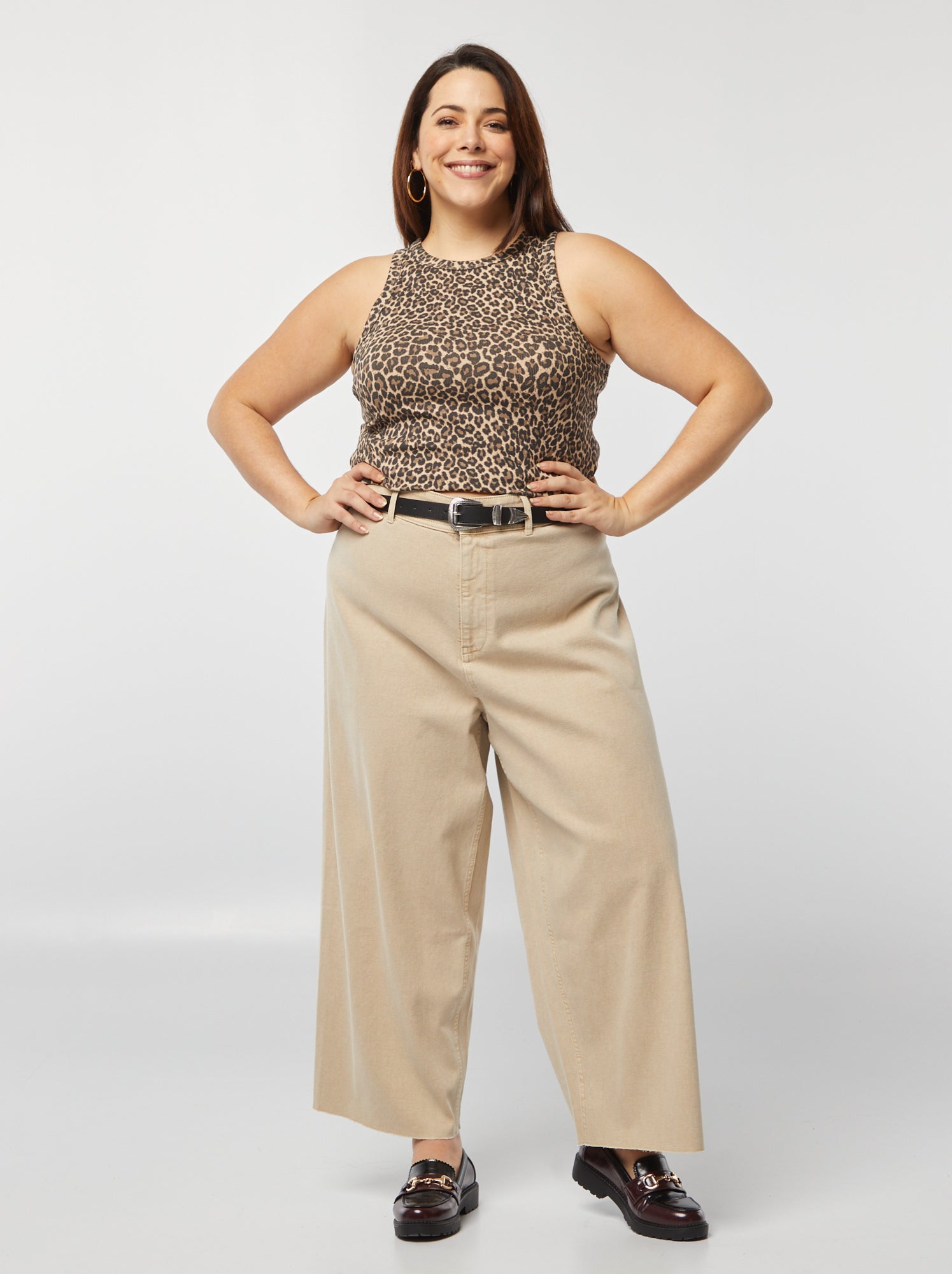 Pantalon Capri Femme Briggs - Taille 12P - Kaki Beige Rayé - Stretch - Occasion