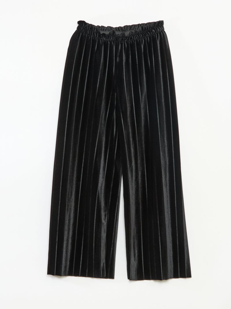 Pantalon large wide leg en maille velvet côtelé Noir - Kiabi