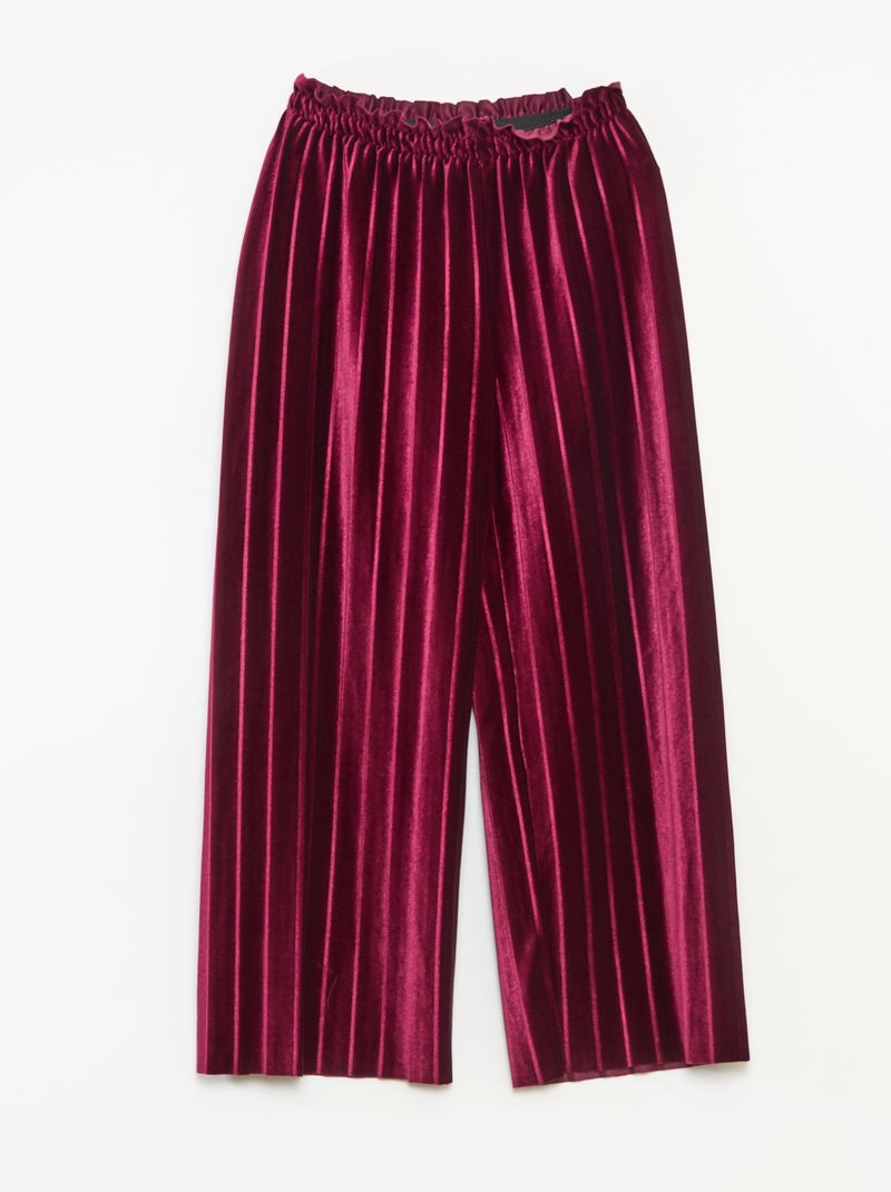 Pantalon large wide leg en maille velvet côtelé Rouge - Kiabi