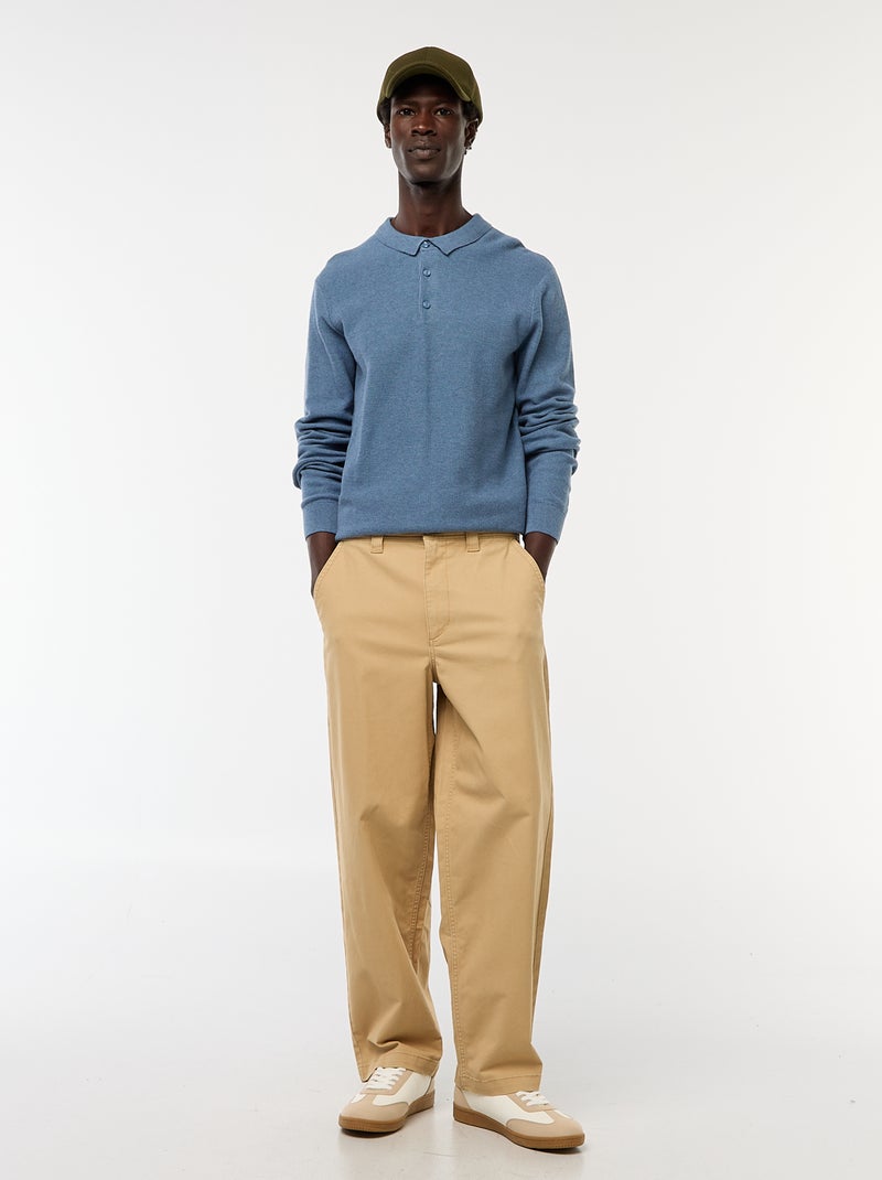 Pantalon large / wide leg uni en twill Beige - Kiabi