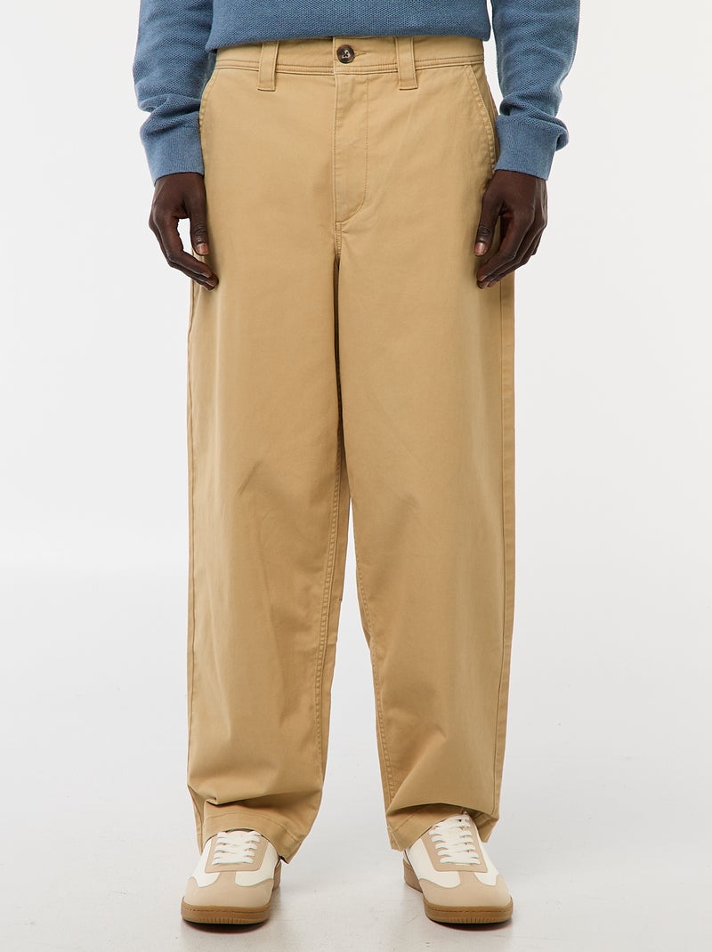 Pantalon large / wide leg uni en twill Beige - Kiabi