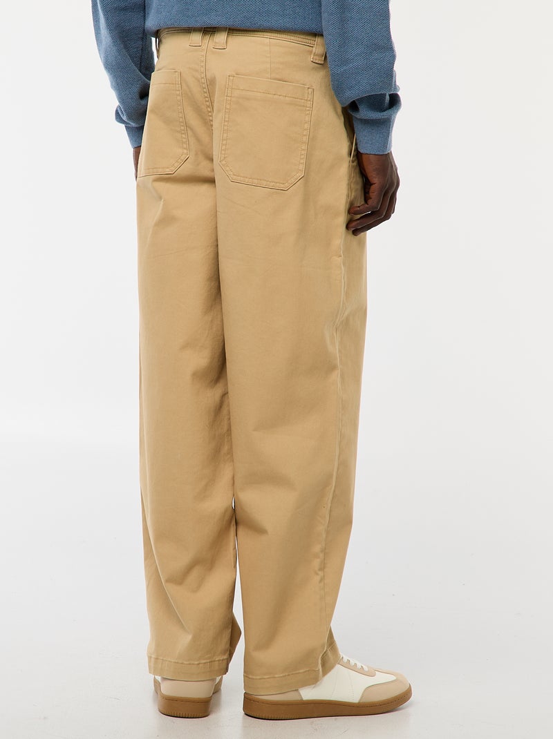 Pantalon large / wide leg uni en twill Beige - Kiabi