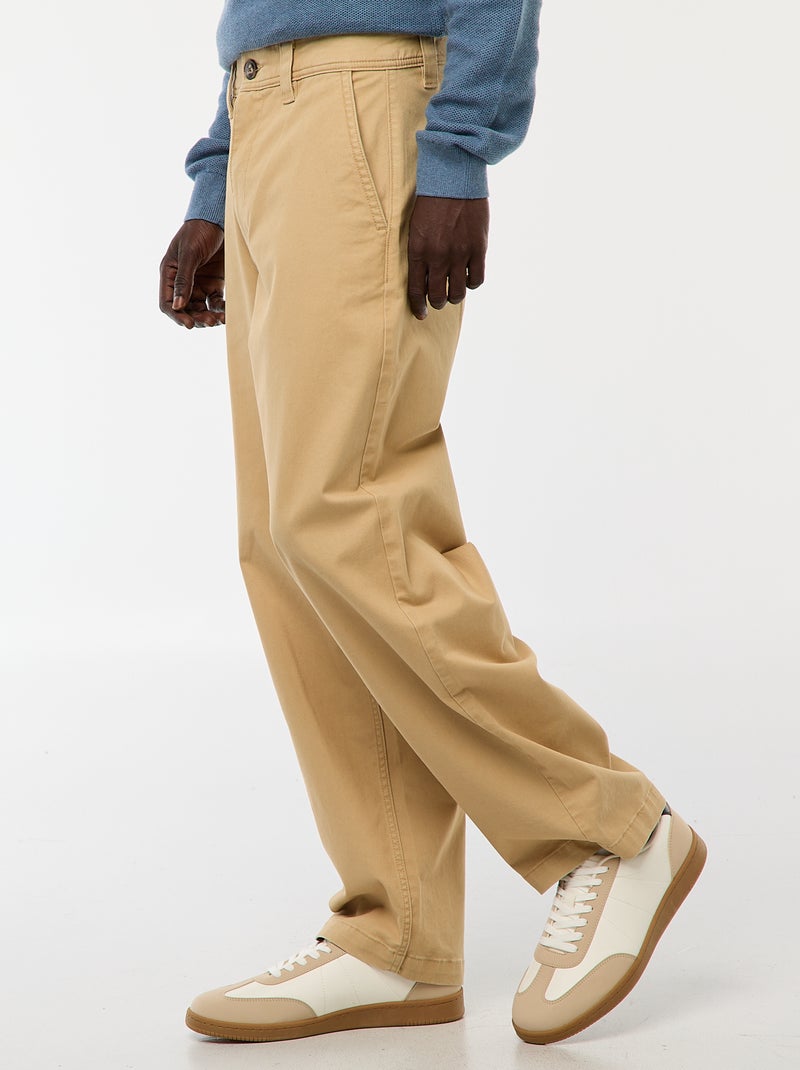 Pantalon large / wide leg uni en twill Beige - Kiabi