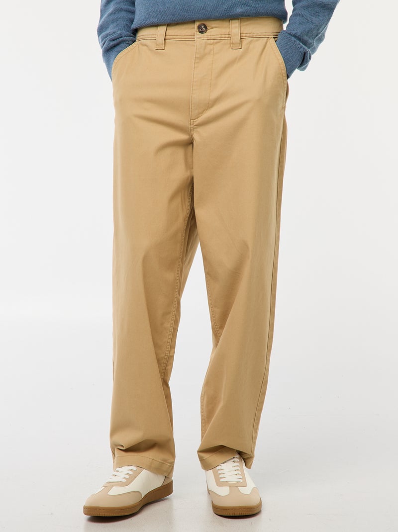 Pantalon large / wide leg uni en twill Beige - Kiabi