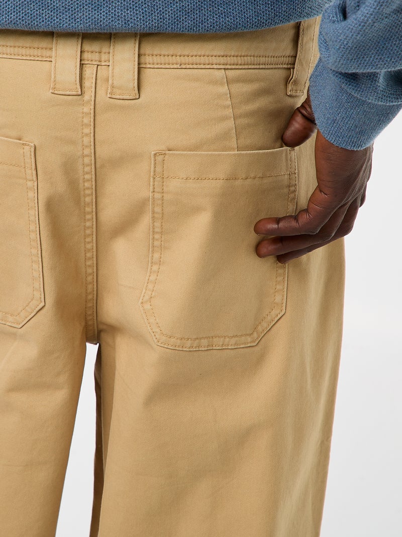 Pantalon large / wide leg uni en twill Beige - Kiabi