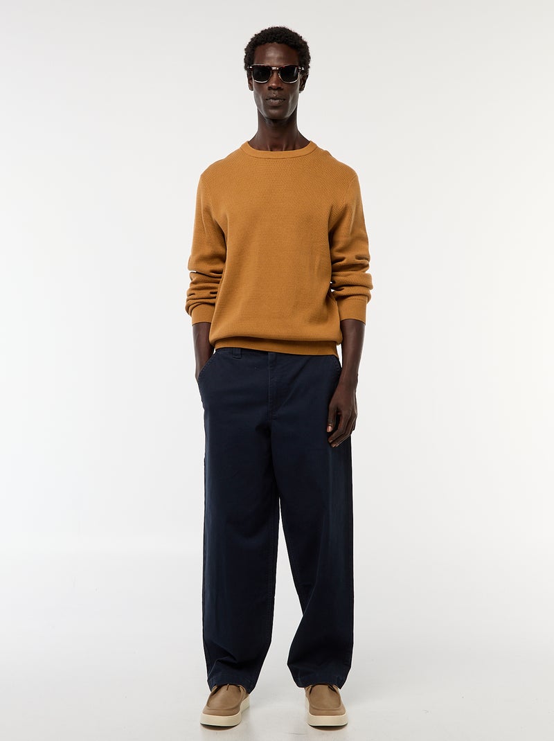 Pantalon large / wide leg uni en twill Bleu - Kiabi