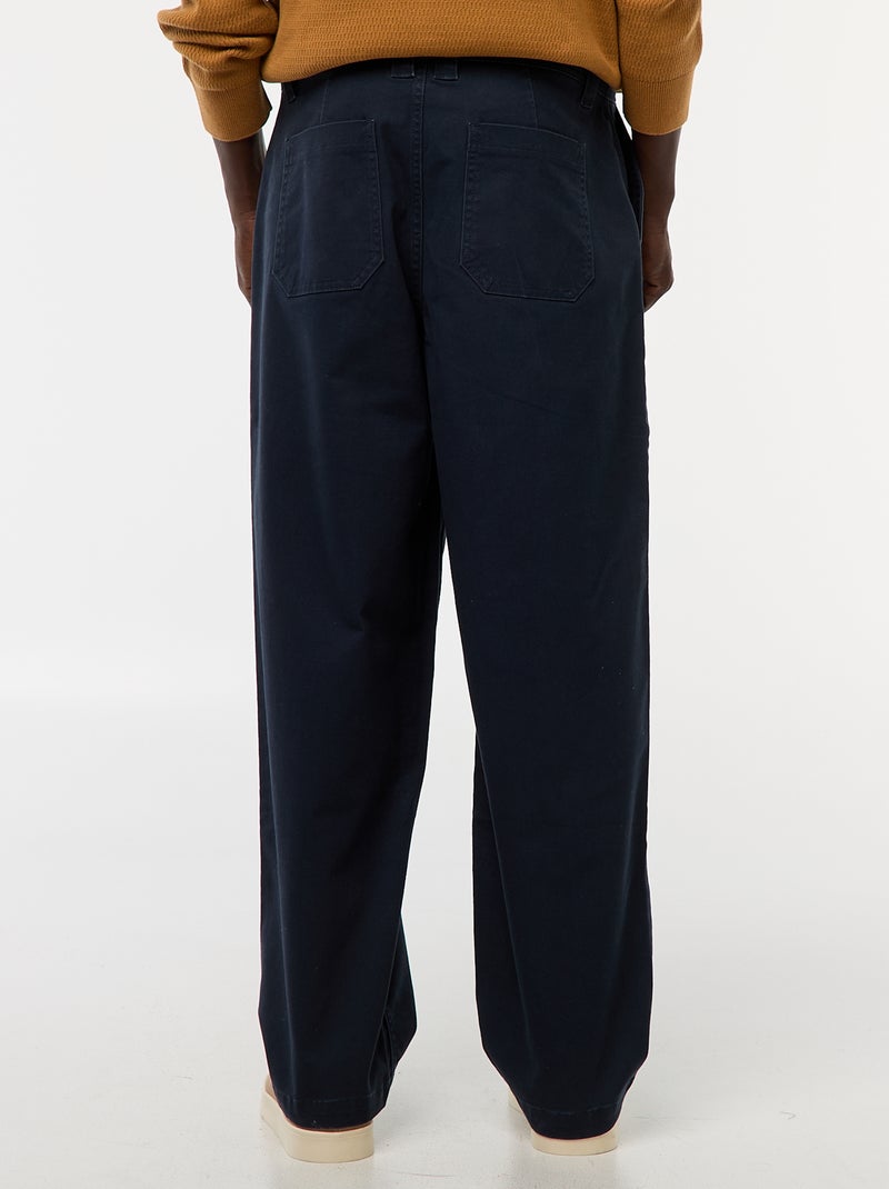 Pantalon large / wide leg uni en twill Bleu - Kiabi