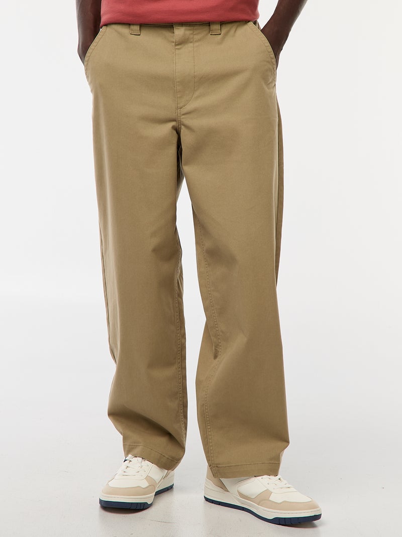 Pantalon large / wide leg uni en twill Vert - Kiabi