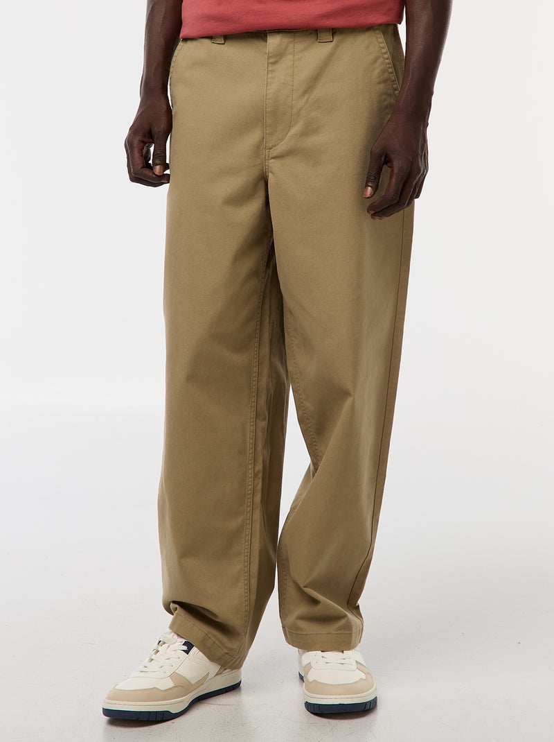 Pantalon large / wide leg uni en twill Vert - Kiabi