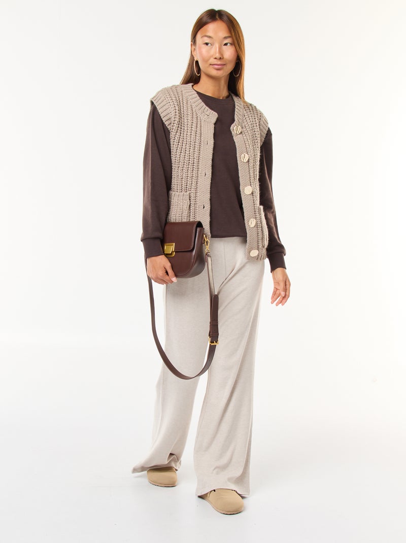 Pantalon larges en matière côtelée Beige - Kiabi