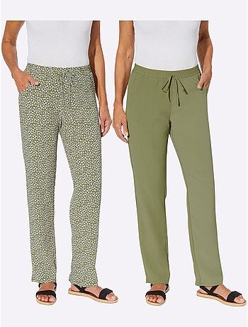Pantalon léger à imprimé floral et uni avec ceinture élastique - Taille standard - Moda Vilona