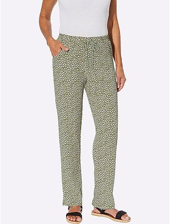 Pantalon léger à imprimé floral et uni avec ceinture élastique - Taille standard - Moda Vilona