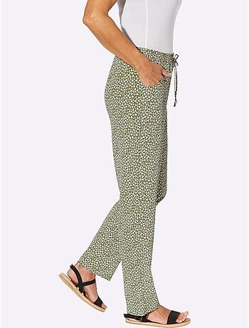 Pantalon léger à imprimé floral et uni avec ceinture élastique - Taille standard - Moda Vilona