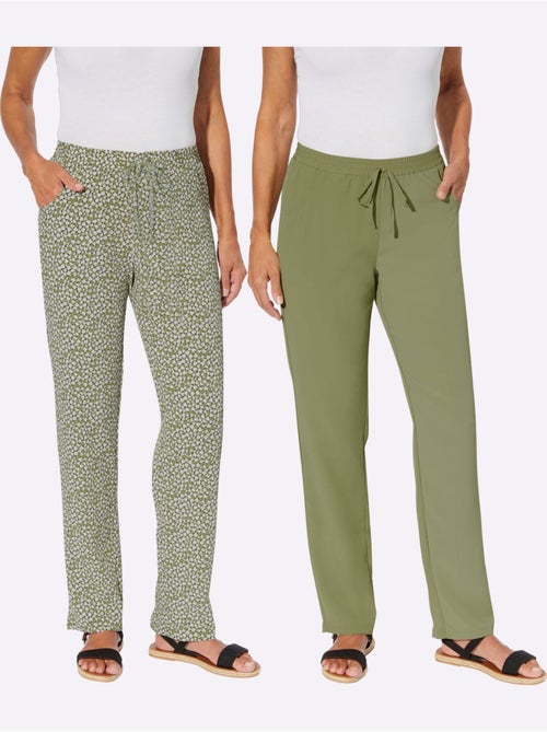 Pantalon léger à imprimé floral et uni avec ceinture élastique - Taille standard - Moda Vilona - Kiabi Pantalon léger à imprimé floral et uni avec ceinture élastique - Taille standard - Moda Vilona - Kiabi