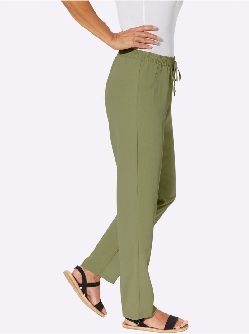 Pantalon léger à imprimé floral et uni avec ceinture élastique - Taille standard - Moda Vilona Blanc Vert - Kiabi